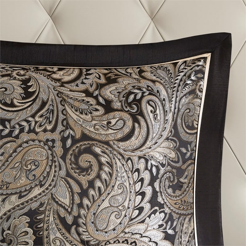 Madison Park Aubrey 12-Piece Polyester Jacquard Comforter Set w/ Piping - Black