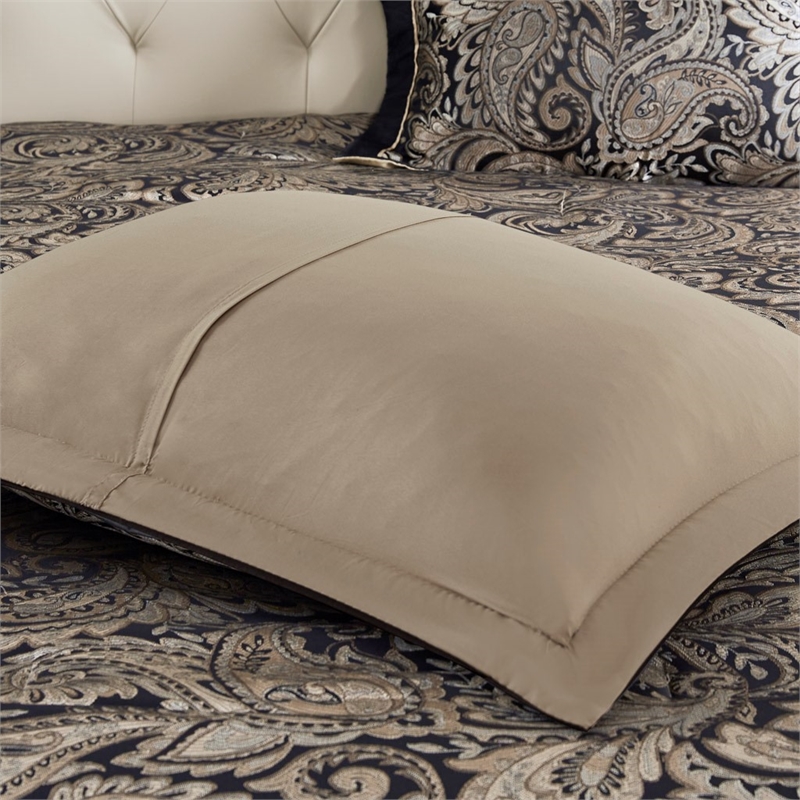 Madison Park Aubrey 12-Piece Polyester Jacquard Comforter Set w/ Piping - Black
