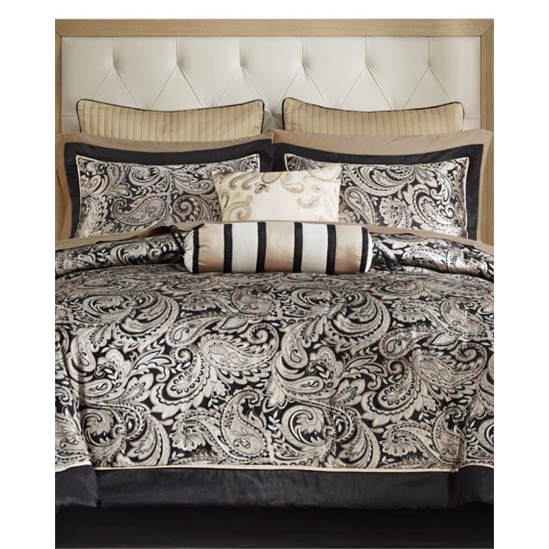 Madison Park Aubrey 12-Piece Polyester Jacquard Comforter Set w/ Piping - Black