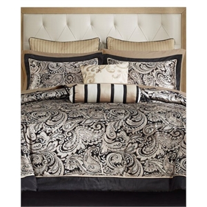 Madison Park Aubrey 12-Piece Polyester Jacquard Comforter Set w/ Piping - Black
