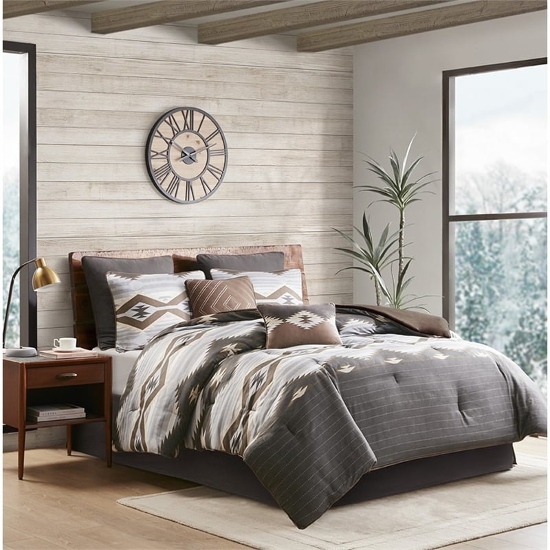 Woolrich 8-Piece Polyester Printed Oversized Bitter Creek Comforter Set in Brown