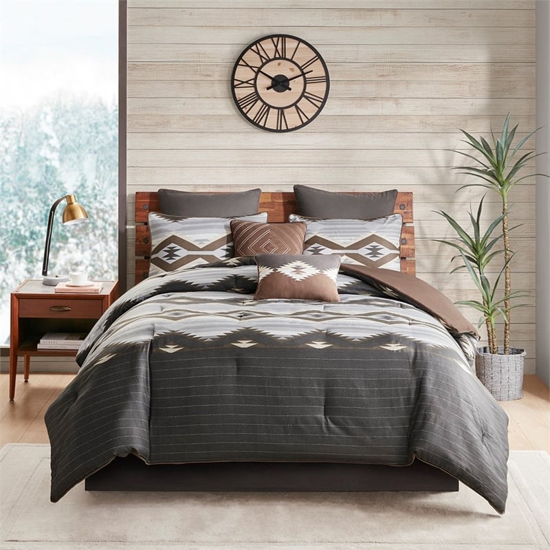 Woolrich 8-Piece Polyester Printed Oversized Bitter Creek Comforter Set in Brown