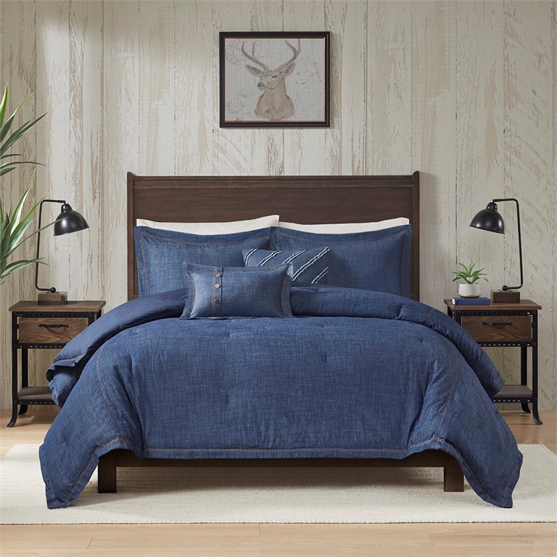 Woolrich 5-piece Contemporary Cotton Oversized Comforter Set in Denim Blue