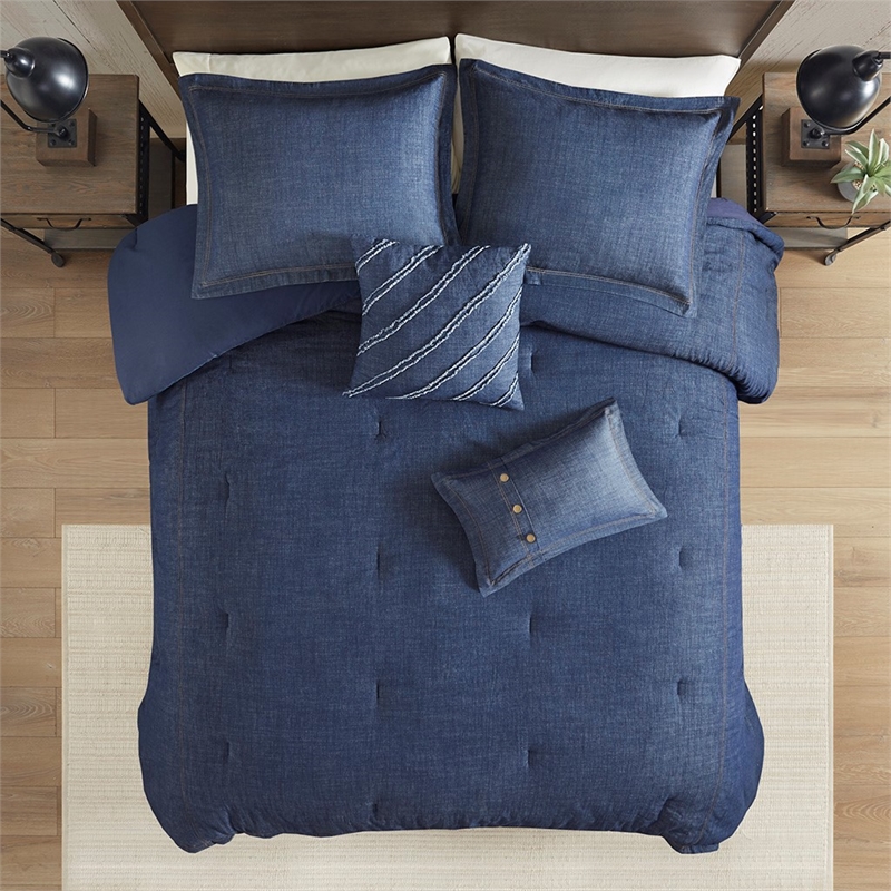 Woolrich 5-piece Contemporary Cotton Oversized Comforter Set in Denim Blue