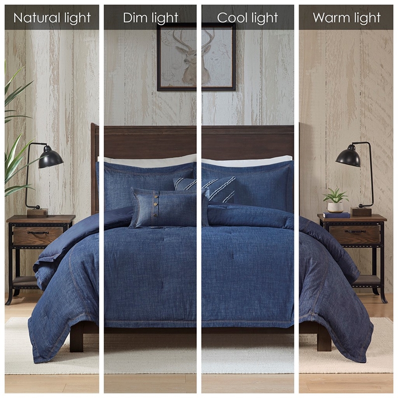 Woolrich 5-piece Contemporary Cotton Oversized Comforter Set in Denim Blue