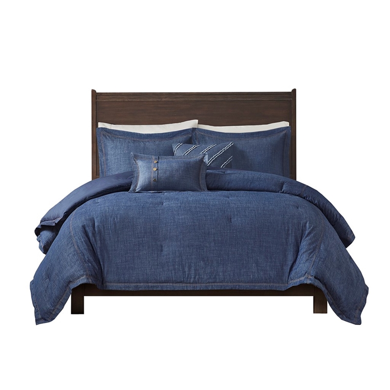 Woolrich 5-piece Contemporary Cotton Oversized Comforter Set in Denim Blue