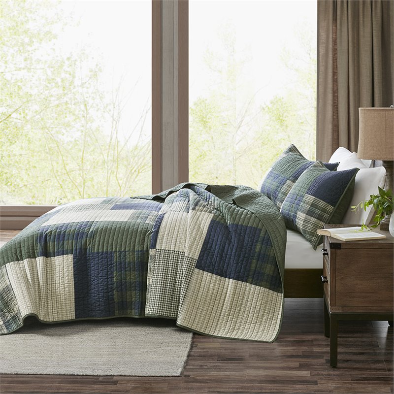 Woolrich 3-Piece Farmhouse 100 Percent Cotton Mill Creek Quilt Mini Set in Green