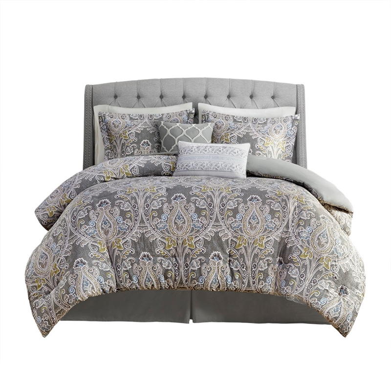 Harbor House Hallie 6-Piece Cotton Sateen Printed Comforter Set in Gray