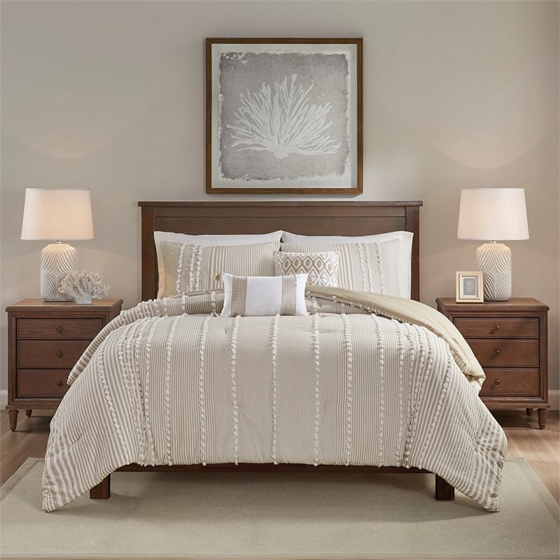 Harbor House Anslee 3-Piece Cotton Yarn Dyed Tufted Comforter Set in Brown