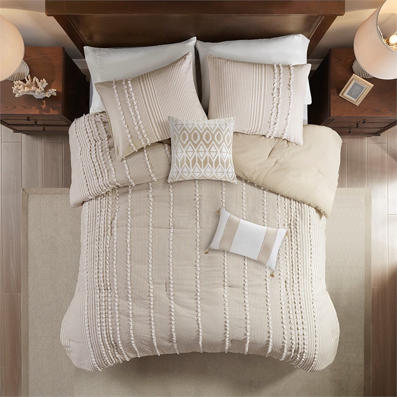 Harbor House Anslee 3-Piece Cotton Yarn Dyed Tufted Comforter Set in Brown