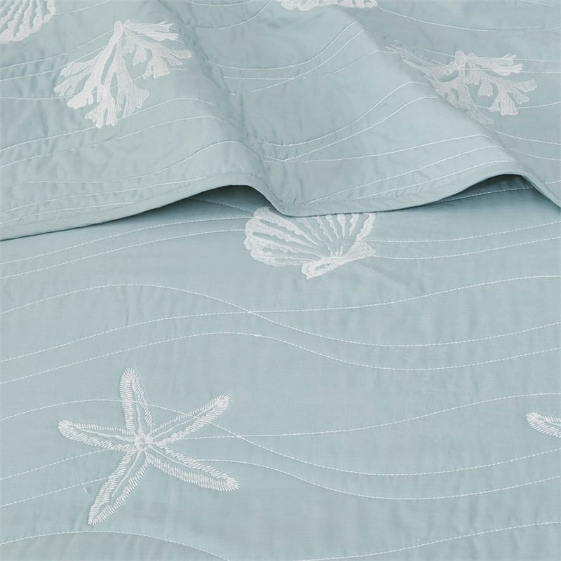 Harbor House Seaside Cotton Percale Coverlet Set with Embroidery in Green