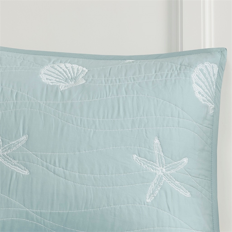 Harbor House Seaside Cotton Percale Coverlet Set with Embroidery in Green