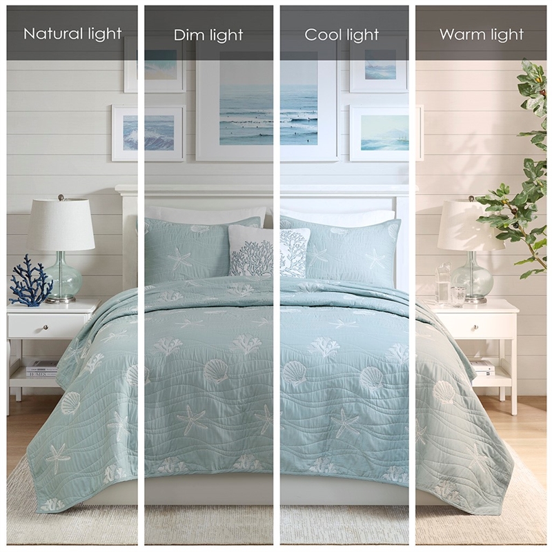 Harbor House Seaside Cotton Percale Coverlet Set with Embroidery in Green