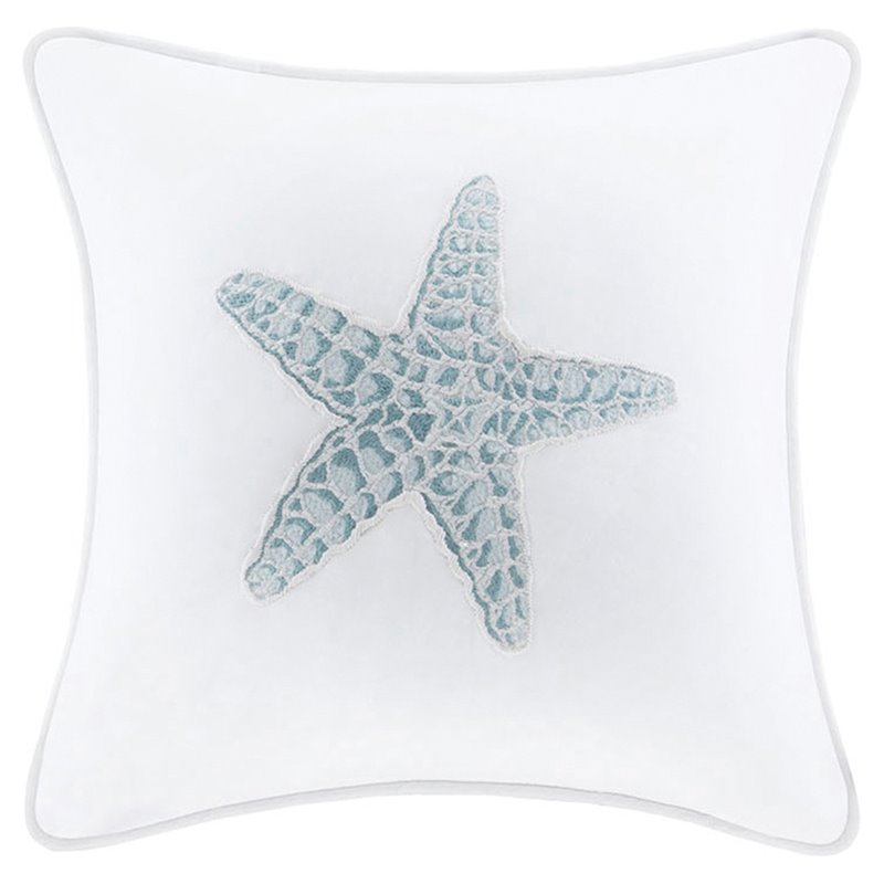 Harbor House Maya Bay Square Coastal Cotton Pillow with Embroidery in White