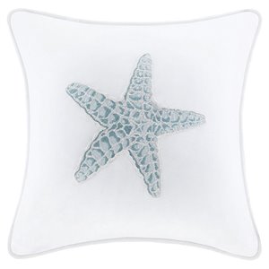Harbor House Maya Bay Square Coastal Cotton Pillow with Embroidery in White