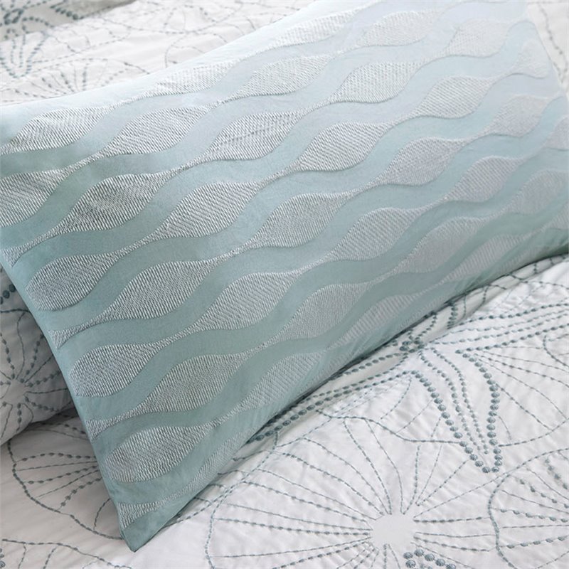 Harbor House Maya Bay Oblong Coastal Cotton Pillow with Embroidery in Blue