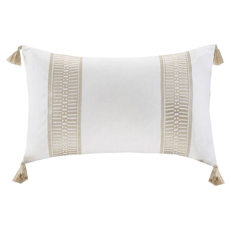 Harbor House Anslee Oblong Faux Linen Cotton Embroidered Pillow in Brown
