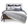 INK+IVY Mila 3-Piece Farmhouse Cotton Printed Comforter Set w/ Chenille in Navy