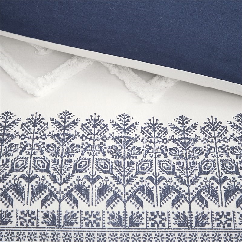 INK+IVY Mila 3-Piece Farmhouse Cotton Printed Comforter Set w/ Chenille in Navy