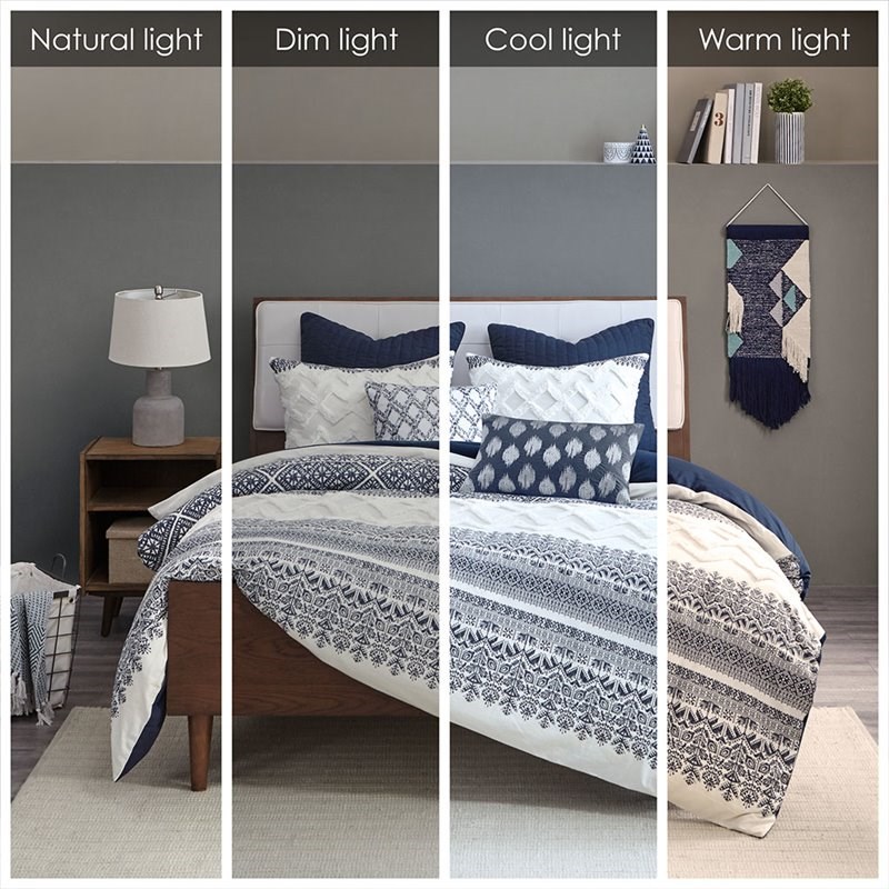 INK+IVY Mila 3-Piece Farmhouse Cotton Printed Comforter Set w/ Chenille in Navy