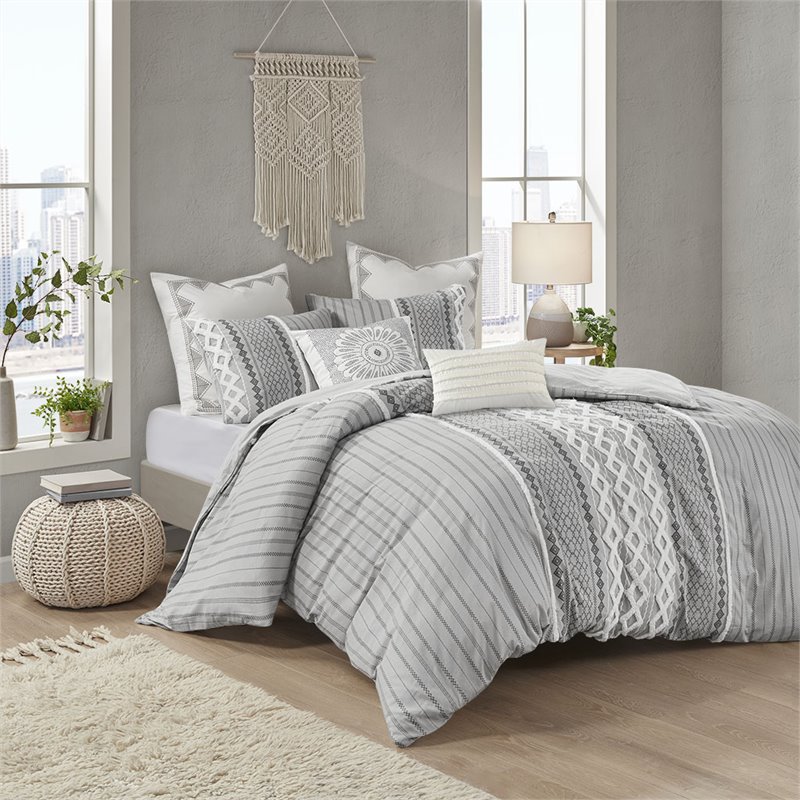 INK+IVY Imani 3-Piece Cotton Comforter Mini Set with Chenille in Gray
