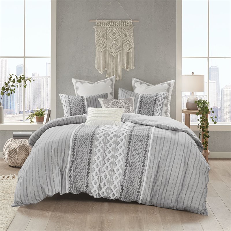 INK+IVY Imani 3-Piece Cotton Comforter Mini Set with Chenille in Gray