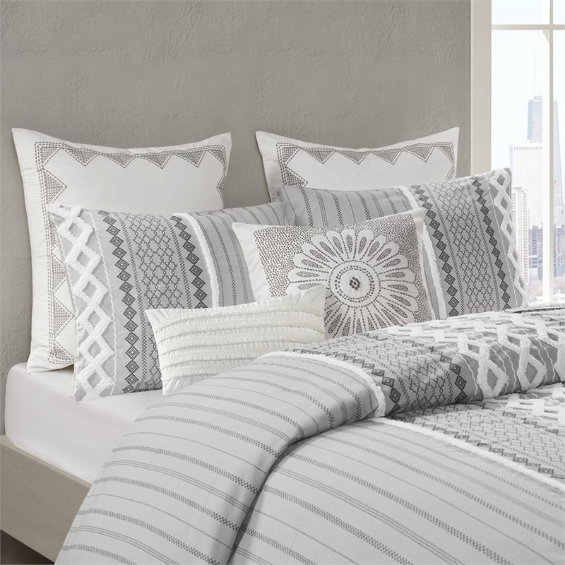 INK+IVY Imani 3-Piece Cotton Comforter Mini Set with Chenille in Gray