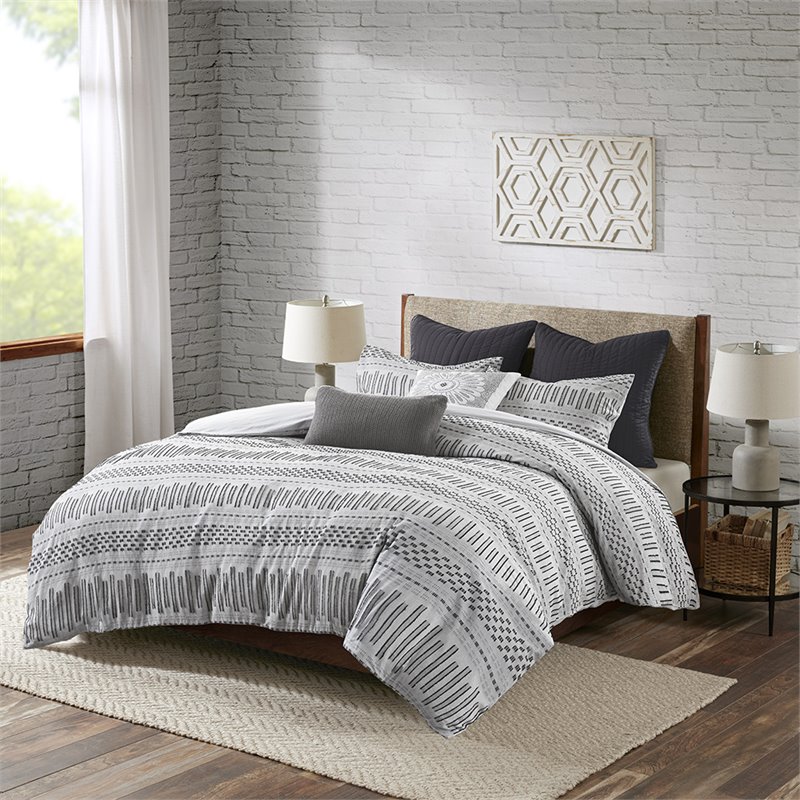 INK+IVY Rhea 3-Piece Mid-Century Cotton Comforter Mini Set in Gray