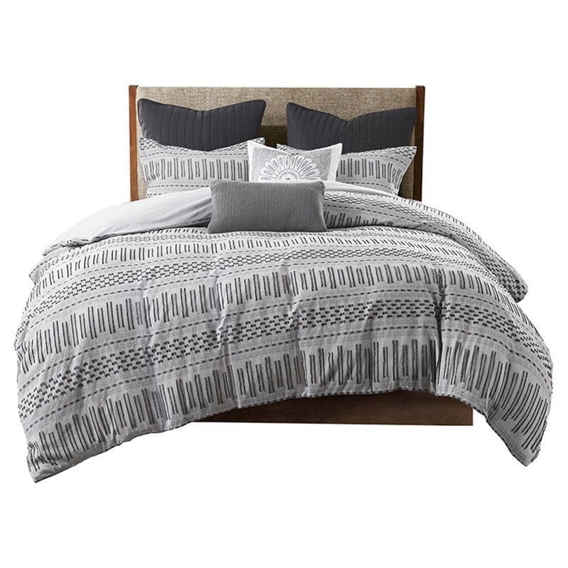 INK+IVY Rhea 3-Piece Mid-Century Cotton Comforter Mini Set in Gray
