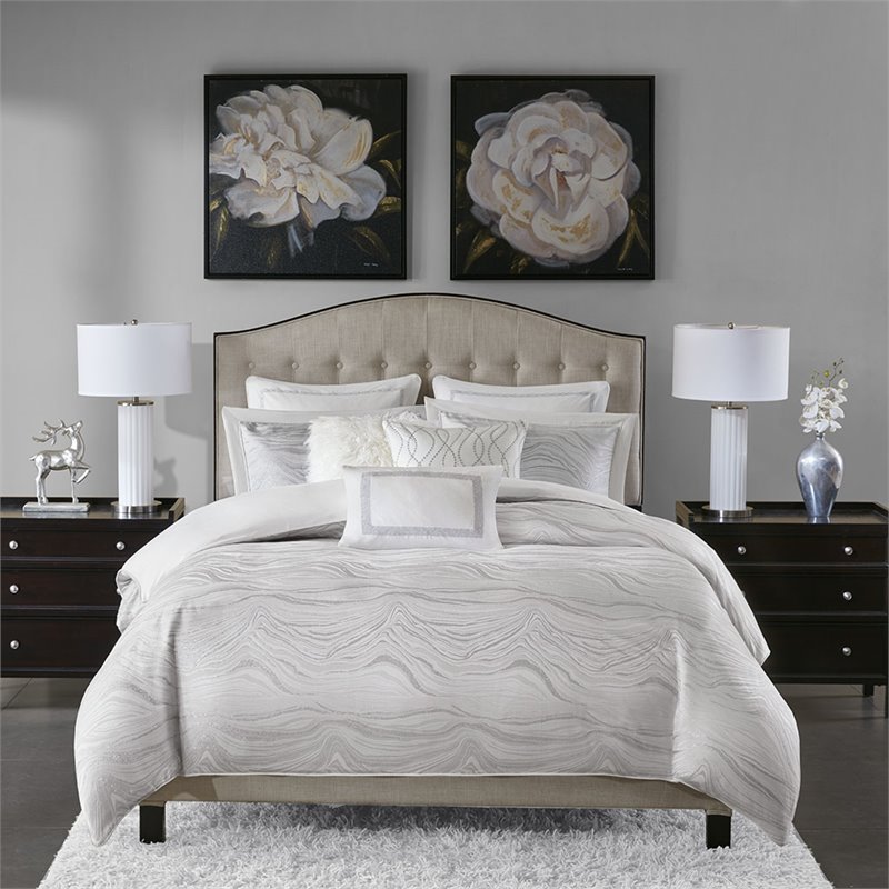 Madison Park Signature 8-Piece Cotton Hollywood Glam Comforter Set in White