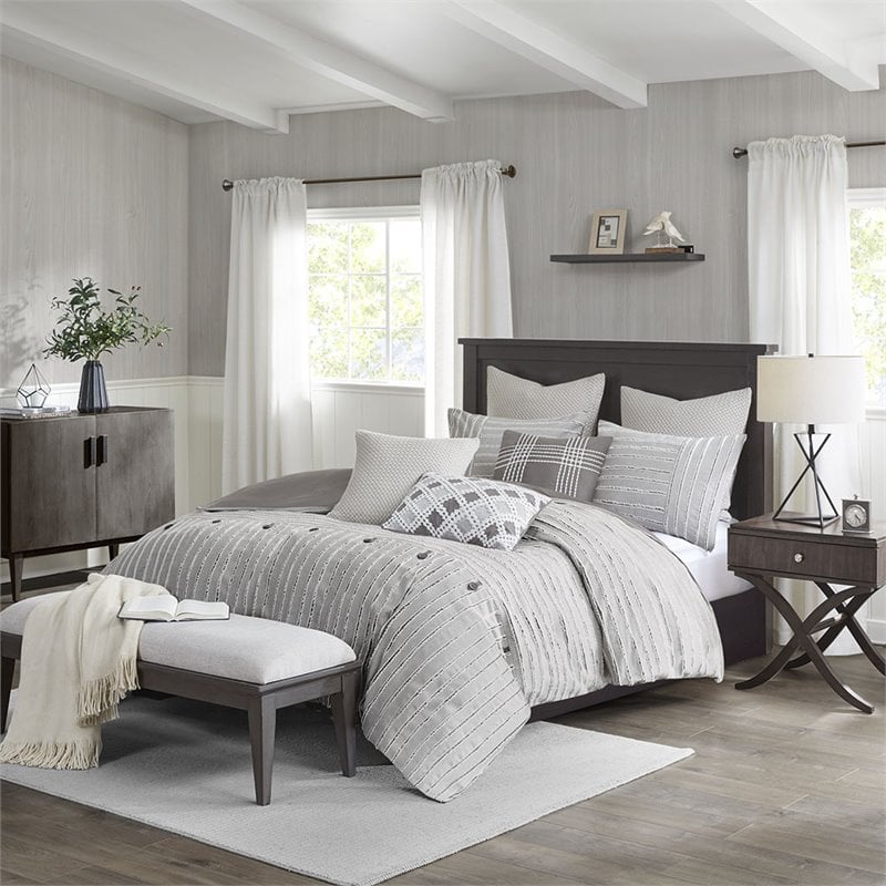 Madison Park Signature Essence 9-Piece Cotton Clip Jacquard Comforter Set - Gray