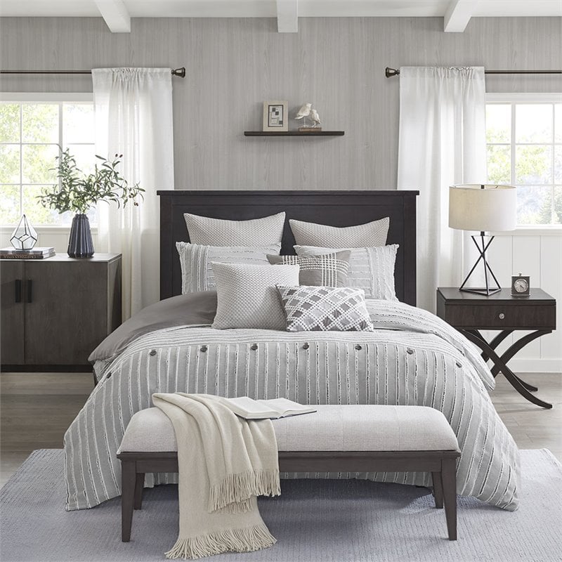 Madison Park Signature Essence 9-Piece Cotton Clip Jacquard Comforter Set - Gray