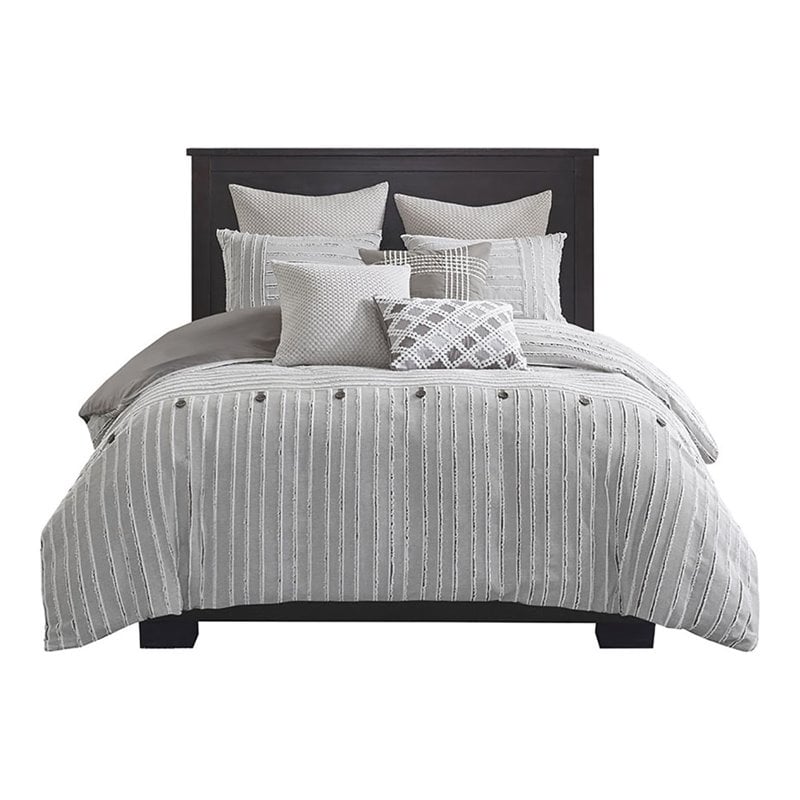 Madison Park Signature Essence 9-Piece Cotton Clip Jacquard Comforter Set - Gray