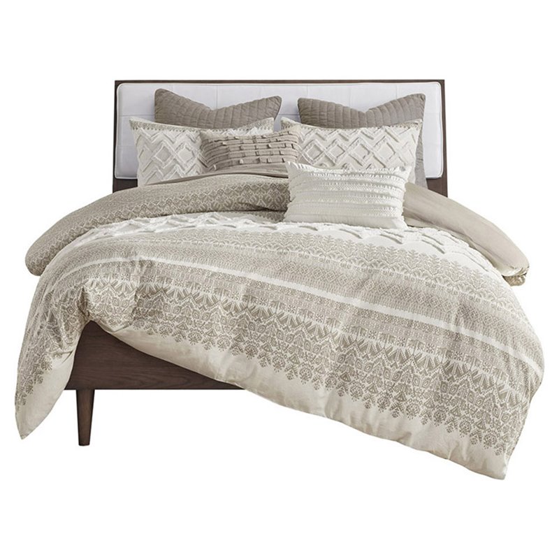INK+IVY Mila 3-Piece Modern Cotton Printed Comforter Set with Chenille in Brown