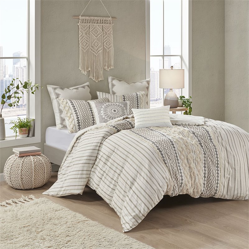 INK+IVY Imani 3-Piece Mid-Century Cotton Printed Comforter Mini Set in Ivory