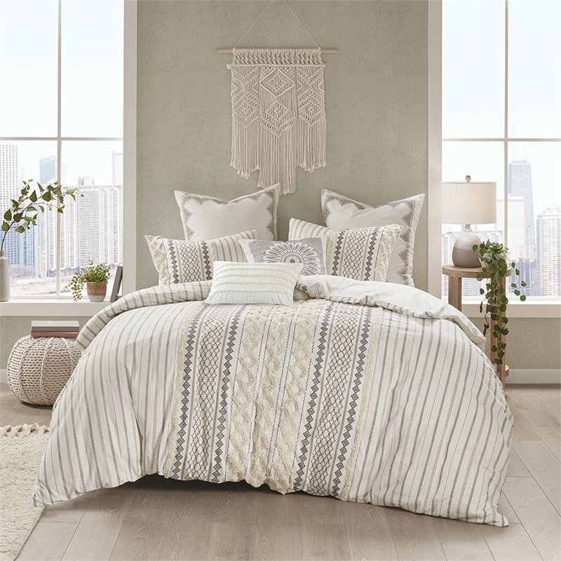 INK+IVY Imani 3-Piece Mid-Century Cotton Printed Comforter Mini Set in Ivory
