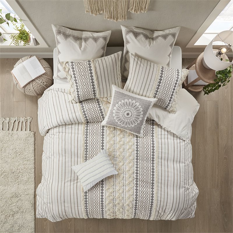 INK+IVY Imani 3-Piece Mid-Century Cotton Printed Comforter Mini Set in Ivory