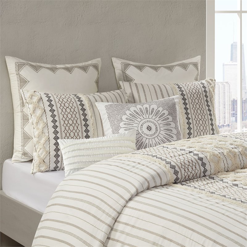 INK+IVY Imani 3-Piece Mid-Century Cotton Printed Comforter Mini Set in Ivory