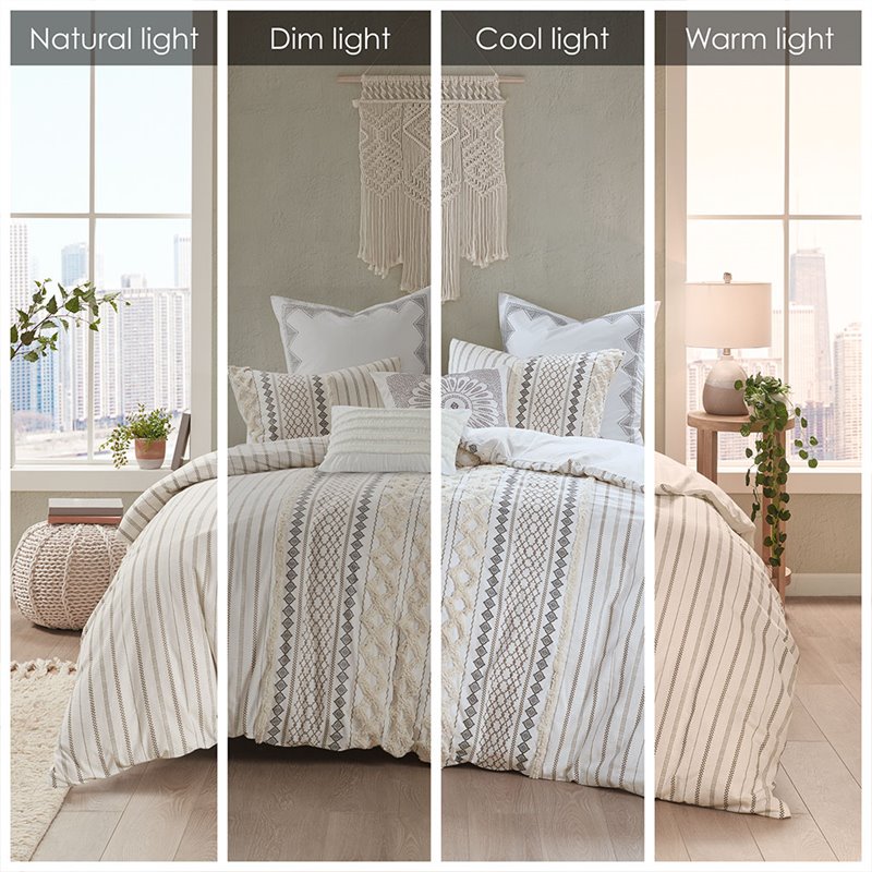 INK+IVY Imani 3-Piece Mid-Century Cotton Printed Comforter Mini Set in Ivory
