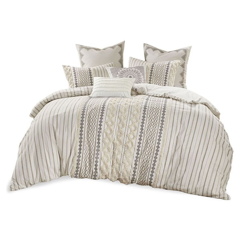 INK+IVY Imani 3-Piece Mid-Century Cotton Printed Comforter Mini Set in Ivory