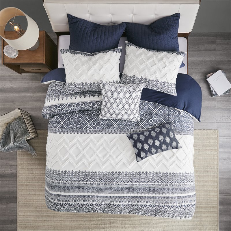 INK+IVY Farmhouse 100 Percent Cotton Quilted Euro Sham in Navy