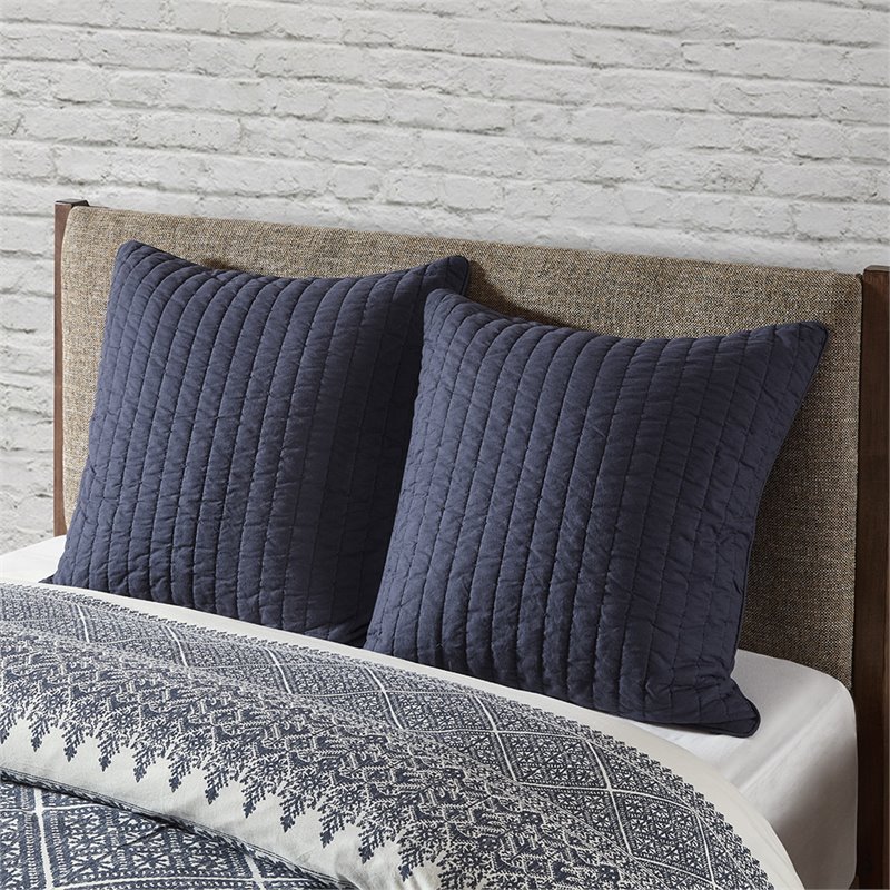 INK+IVY Farmhouse 100 Percent Cotton Quilted Euro Sham in Navy