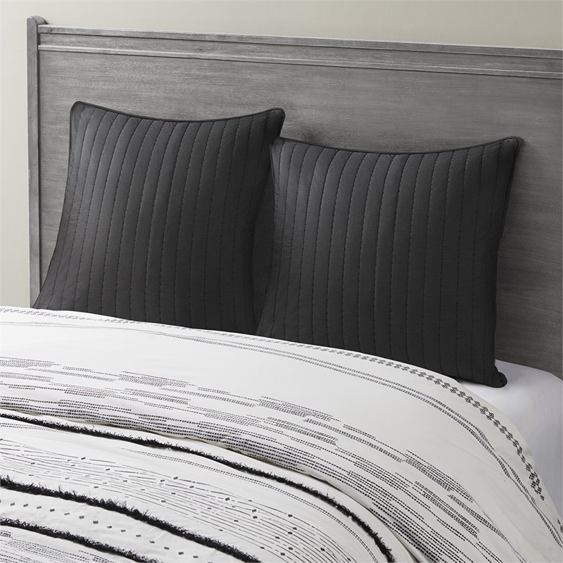 INK+IVY Contemporary 100 Percent Cotton Percale Embroidered Euro Sham in Black