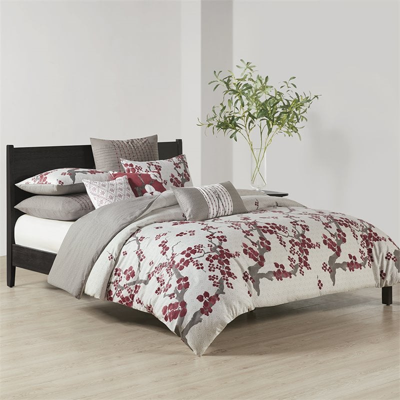 N Natori Cherry Blossom 3-Piece Cotton Sateen Comforter Mini Set in Multi-Color