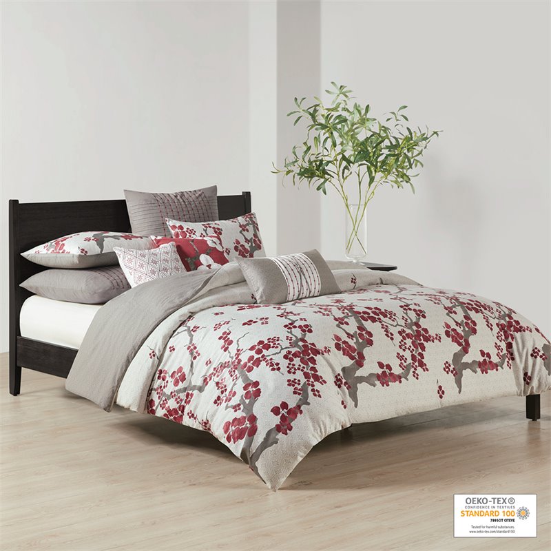 N Natori Cherry Blossom 3-Piece Cotton Sateen Comforter Mini Set in Multi-Color