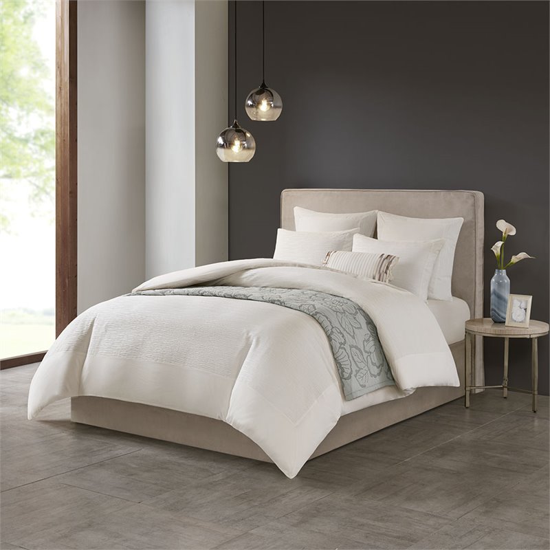 N Natori Hanae 3-Piece Polyester Yarn Dyed Pieced Comforter Set in Cream
