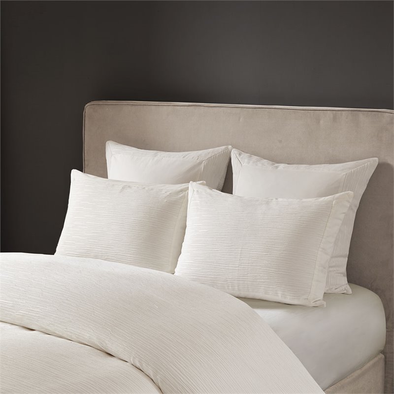 N Natori Hanae 3-Piece Polyester Yarn Dyed Pieced Comforter Set in Cream