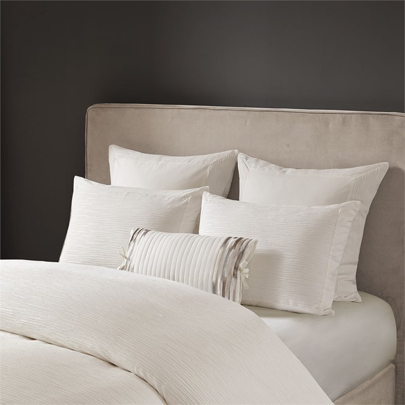 N Natori Hanae 3-Piece Polyester Yarn Dyed Pieced Comforter Set in Cream