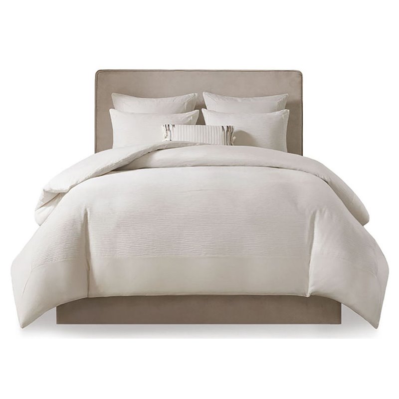 N Natori Hanae 3-Piece Polyester Yarn Dyed Pieced Comforter Set in Cream