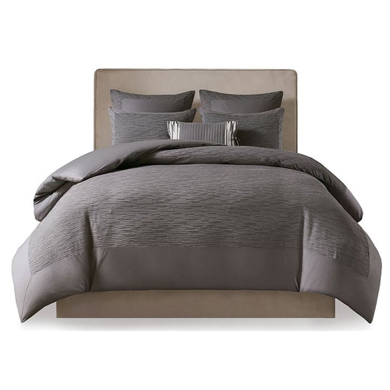 N Natori Hanae 3-Piece Polyester Yarn Dyed Pieced Comforter Set in Gray